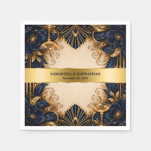 Navy gold art deco gatsby wedding dinner napkins