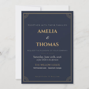 Navy Gold Art Deco Gatsby Wedding Invitation