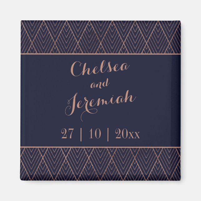 Navy Gold Art Deco Save the Date Magnet (Front)