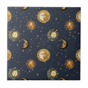 Navy Gold Astrology Symbols Cosmic Ceramic Tile