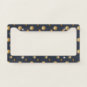 Navy Gold Astrology Symbols Cosmic License Plate Frame