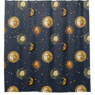Navy Gold Astrology Symbols Cosmic Shower Curtain