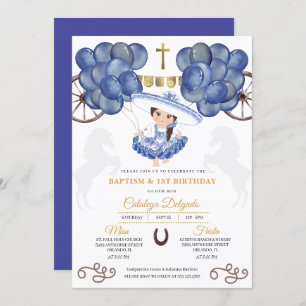 Navy & Gold Baby Charra Mexican Balloons Baptism Invitation