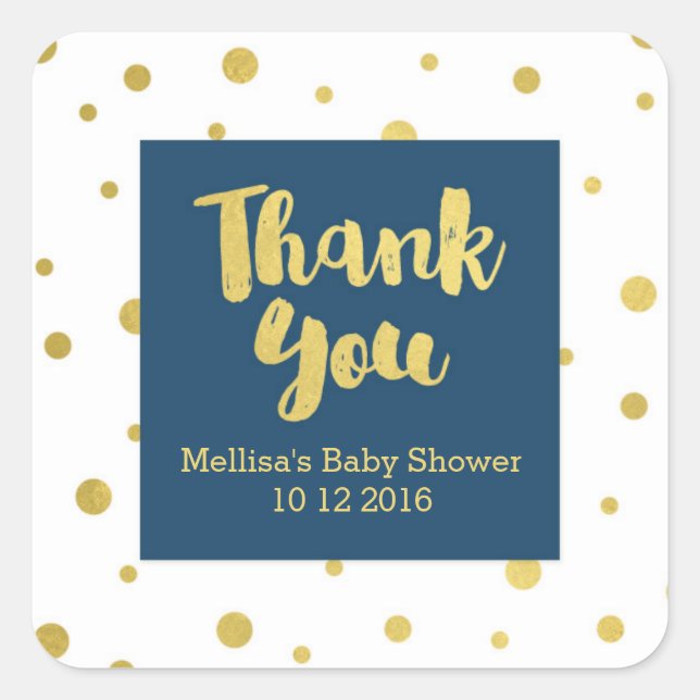 Navy Gold Baby Shower Thank You Favor Sticker (Front)