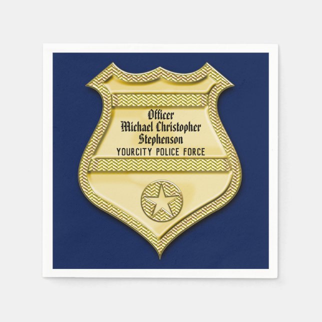 Navy Gold Badge Police Graduation/Retirement Party Napkins (Front)