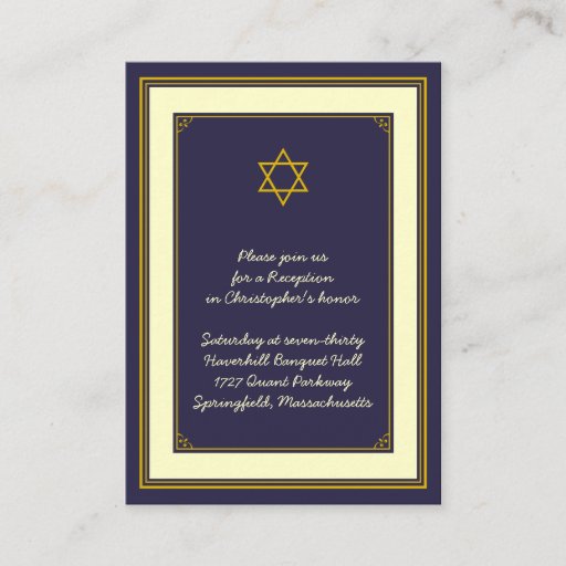 Customizable Navy &amp; Gold Bar Mitzvah Reception Card Business Card Template