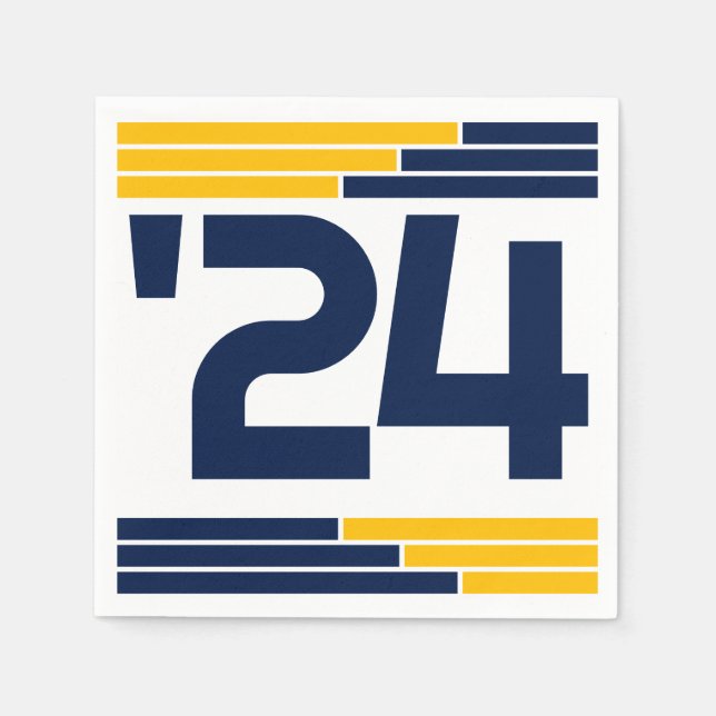 Navy & Gold Bars Class of '24 Grad Party Napkins (Front)