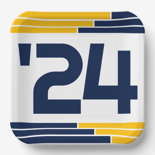 Navy  Gold Bars Class of 24 Graduate Paper Plates