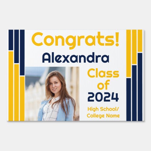 Navy  Gold Bars One Photo Graduate Sign