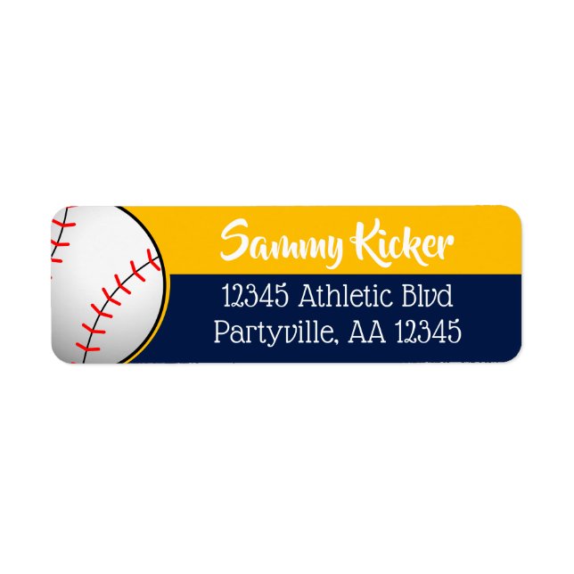 Navy & Gold Baseball Address Label (Front)