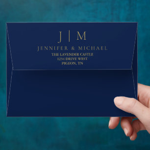 Navy Gold Basic Formal Modern Minimalist Wedding Envelope