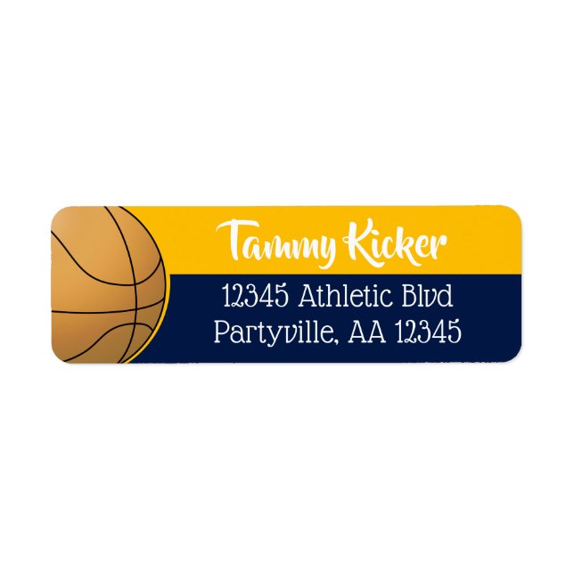 Navy & Gold Basketball Address Label (Front)