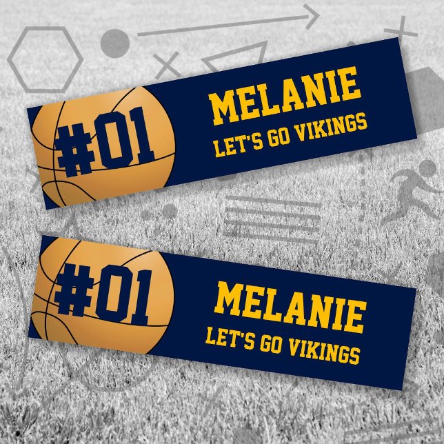 Navy Gold Basketball Team Bumper Sticker (Navy and Gold Baseball Let's Go Team Bumper Sticker. Celebrate your high school or college athlete.)
