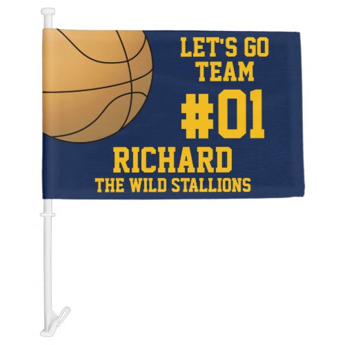 Navy Gold Basketball Team Spirit Car Flag