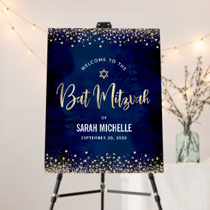 Navy Gold Bat Mitzvah Script Modern Glam Welcome Foam Board
