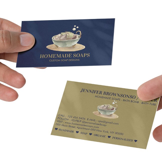 Navy Gold Bath Tub Bubbles Soy Wax Soap Business Card