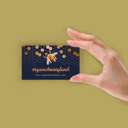 Navy Gold Bee on Honeycomb Apiary Business Card