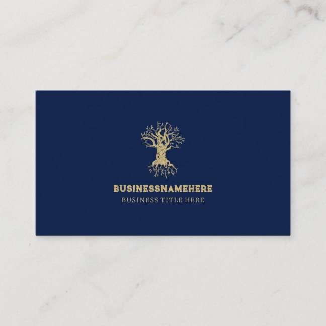 Navy Gold Blue Life Tree Business Card