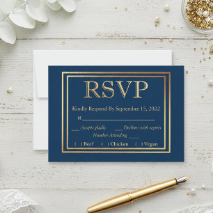 Navy Gold Border RSVP Wedding Simple Meal Choice