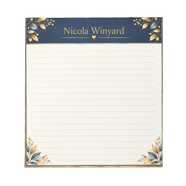Navy Gold Botanical Notepad Cover (Front)