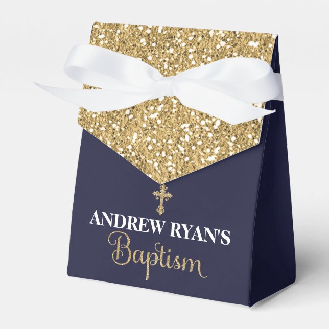 Navy & Gold Boy Baptism Tent Favor Box (Front Side)