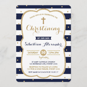 Navy & Gold Boy Christening Invitation Confetti