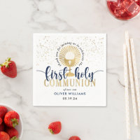 Navy & Gold Boy First Holy Communion Thank You 
