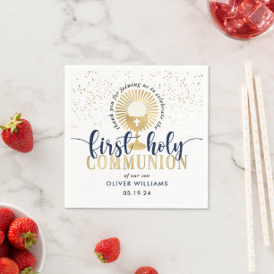 Navy & Gold Boy First Holy Communion Thank You  Napkins