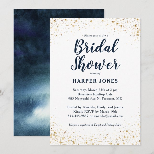 Navy Gold Bridal Shower Invitation (Front/Back)