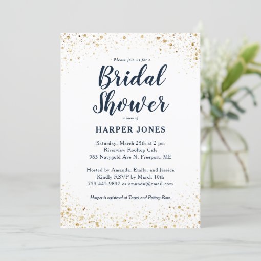 Navy Gold Bridal Shower Invitation | Zazzle