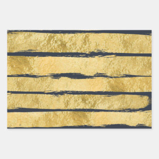 NAVY GOLD Brush Stripe Wrapping Paper