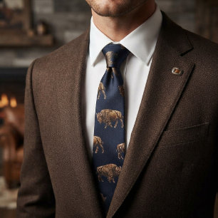 Navy Gold Buffalo Heritage Neck Tie
