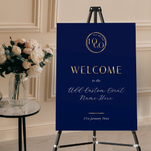 Navy & Gold Business Logo Corporate Event Sign