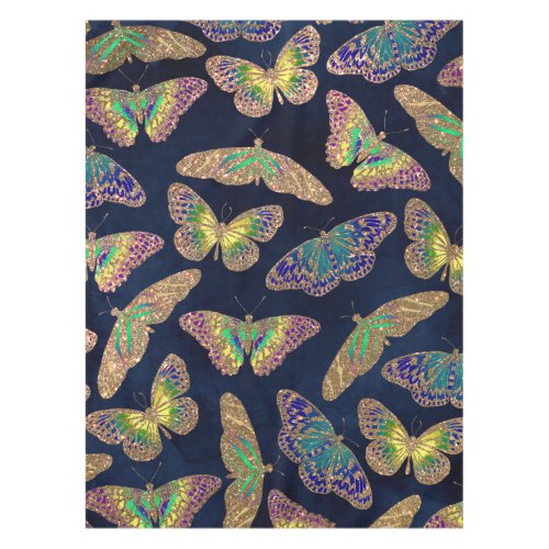 Navy Gold Butterflies Glitter Watercolor Pattern Tablecloth