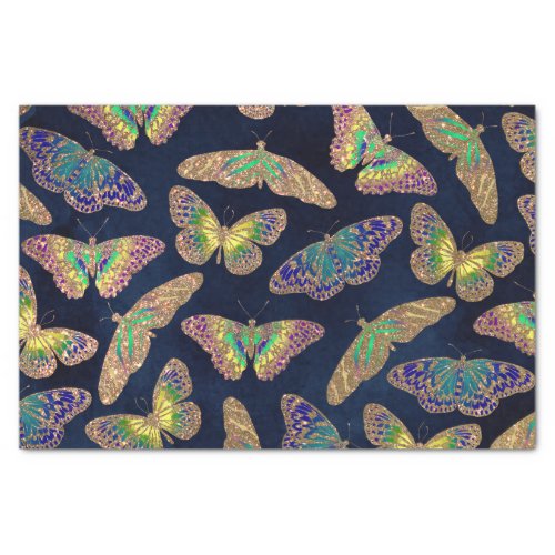 Navy Gold Butterflies Glitter Watercolor Pattern Tissue Paper