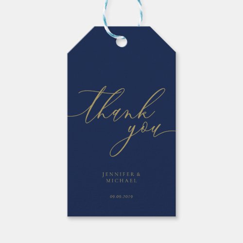 Navy Gold Calligraphy Signature Thank You Gift Tags