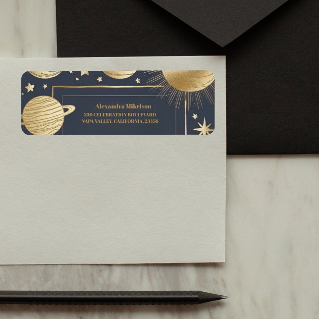 Navy Gold Celestial Crescent Moon Bridal Shower Label (Creator Uploaded)