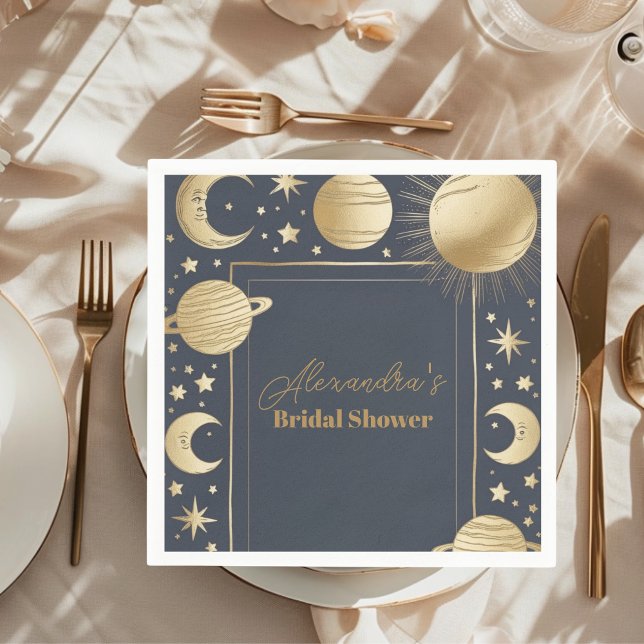 Navy Gold Celestial Crescent Moon Bridal Shower Napkins (Creator Uploaded)