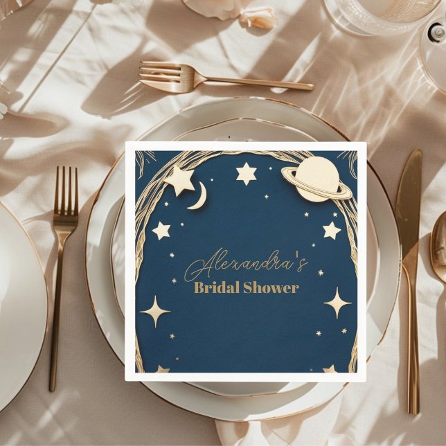 Navy Gold Celestial Crescent Moon Bridal Shower Napkins (Creator Uploaded)