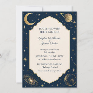 Navy Gold Celestial Galaxy Wedding Invitation