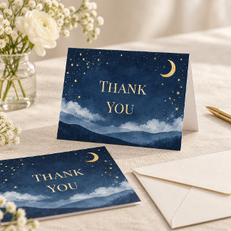 Navy Gold Celestial Moon Wedding Thank You Card