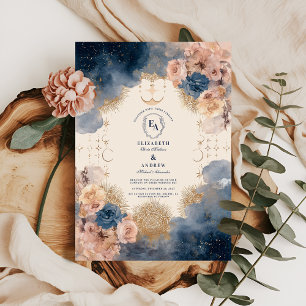Navy Gold Celestial Romance Wedding Invitation