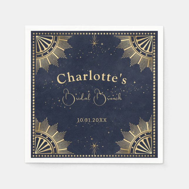 Navy & Gold Celestial Tarot Bridal Shower Napkins (Front)