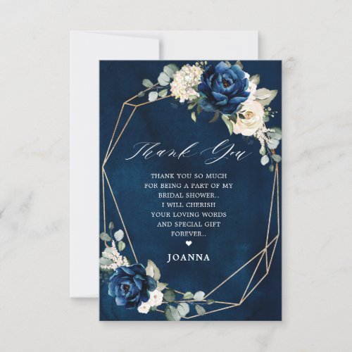 Navy Gold Champagne Ivory Geometric Bridal Shower  Thank You Card