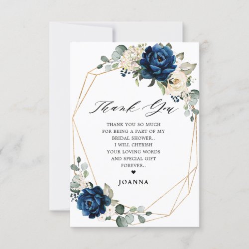 Navy Gold Champagne Ivory Geometric Bridal Shower Thank You Card