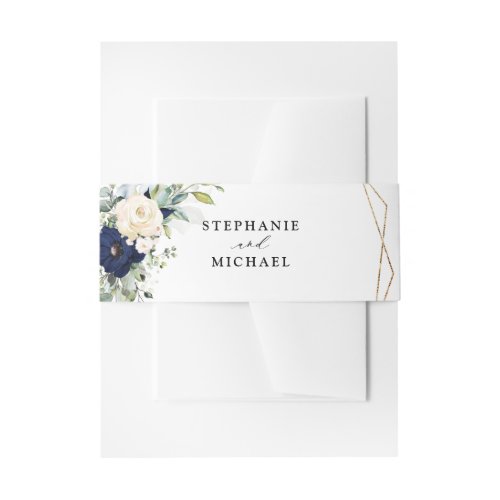Navy Gold Champagne Ivory Geometric greenery Invitation Belly Band