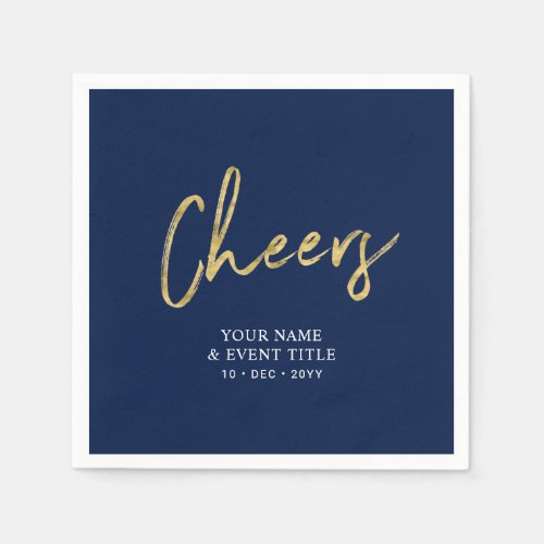 Navy  Gold Cheers Brush Script Party Celebrations Napkins