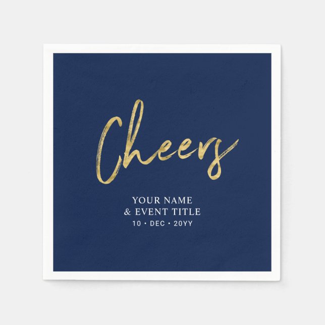 Navy & Gold Cheers Brush Script Party Celebrations Napkins (Front)