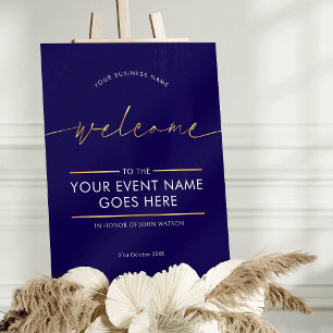 Navy & Gold Chic Company Party Event Welcome Sign