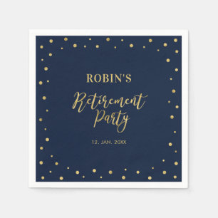 Navy & Gold Chic Confetti Retirement Party Napkins